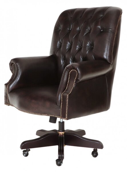 Kancelárska stolička Chesterfield Office z pravej hovädzej kože Brown