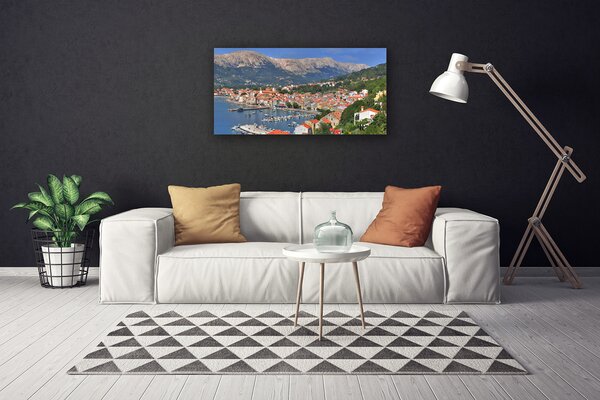 Obraz na plátne Mesto hora more krajina 100x50 cm