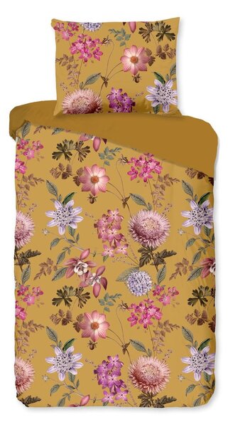 Okrovožlté obliečky na dvojlôžko z bavlneného saténu Le Bonom Blossom, 160 x 220 cm
