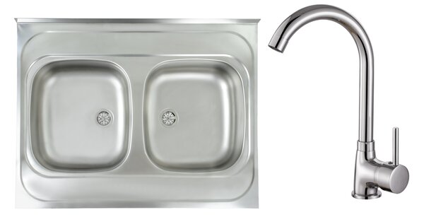 Drez PRIMAL 2-komorový 80x60 nasadzovací + Drezová batéria KARINA