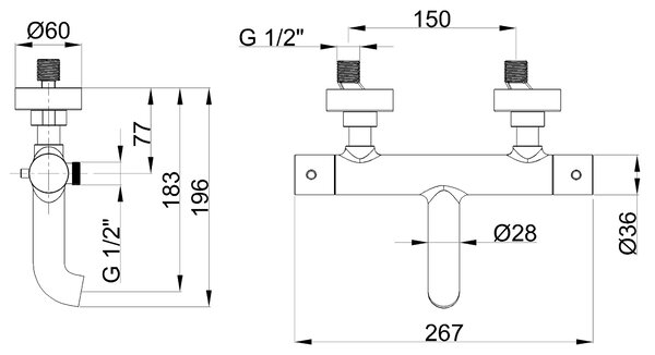 Invena Termora, termostatická vaňová batéria, čierna matná, INV-BT-W1-004-V