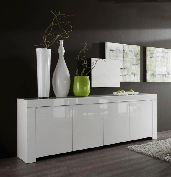 ŠIROKÁ KOMODA, biela s vysokým leskom, 210/84/50 cm MID.YOU - Online Only drobný nábytok, Online Only