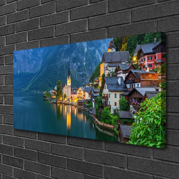Obraz Canvas Hory mestečko noc jazero 100x50 cm