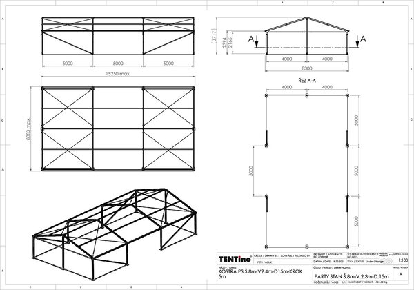 TENTino Veľkokapacitná párty stan 8x15 m PPS STAV: BAZAROVÝ BÍLÝ