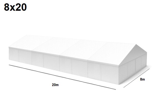 TENTino Veľkokapacitná párty stan 8x20 m PPS STAV: BAZAROVÝ BÍLÝ