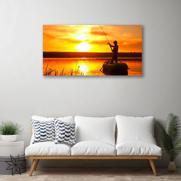 Obraz Canvas Rybár ryby západ jazero 100x50 cm