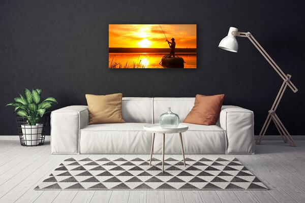 Obraz Canvas Rybár ryby západ jazero 100x50 cm
