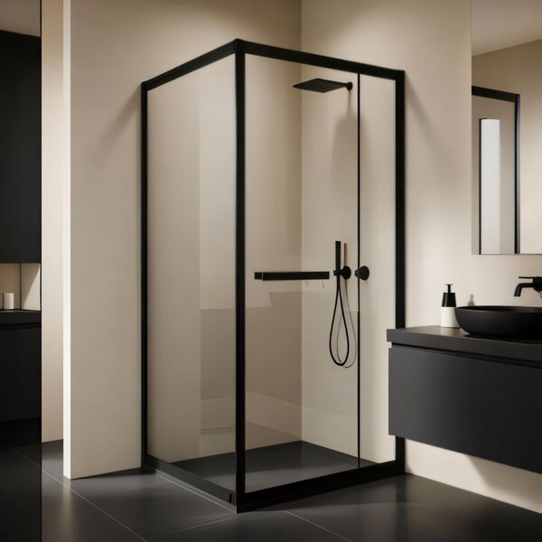 Novoterm Štvorcový sprchový kút NV-Heidi BL SQ 80x80 čierna/transparent - bez vaničky