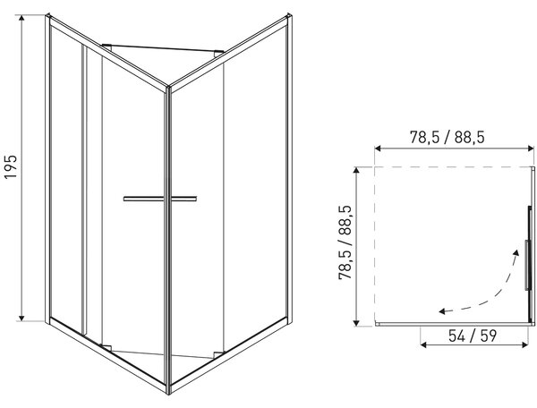 Novoterm Štvorcový sprchový kút NV-Heidi BL SQ 80x80 čierna/transparent - bez vaničky