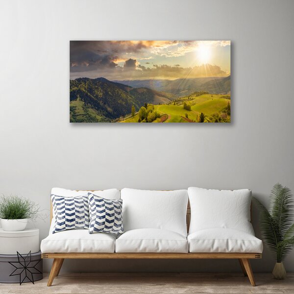 Obraz Canvas Hory lúka západ slnka 100x50 cm