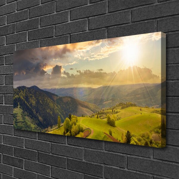 Obraz Canvas Hory lúka západ slnka 100x50 cm