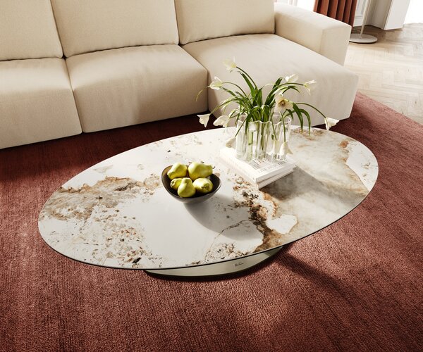 DELIFE Konferenčný stolík Edge oválny 140x80 cm keramika Minas Melange Vibany kov titánová farba efekt
