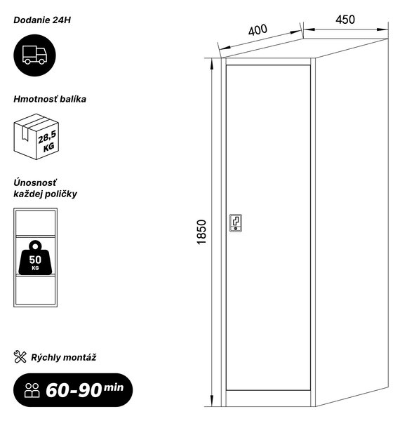 Kartotéková skriňa na spisy so zámkom antracitovo červená, 450x1850x400 mm: ALEX