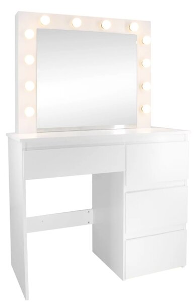 INLEA Toaletný stolík ZYRA s LED osvetlením (LED žiarovky) a 4 zásuvkami - biely