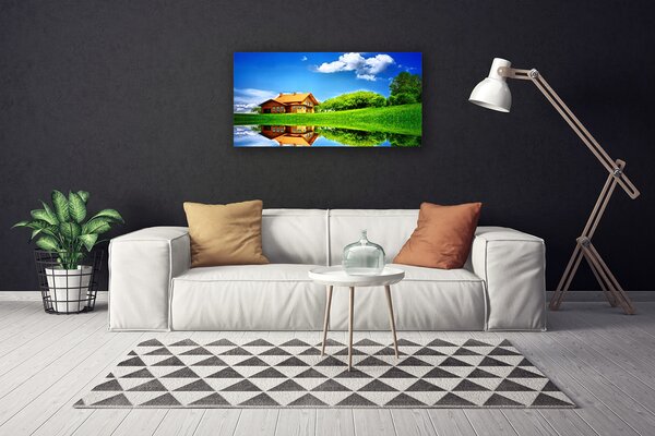 Obraz na plátne Dom jazero tráva príroda 100x50 cm