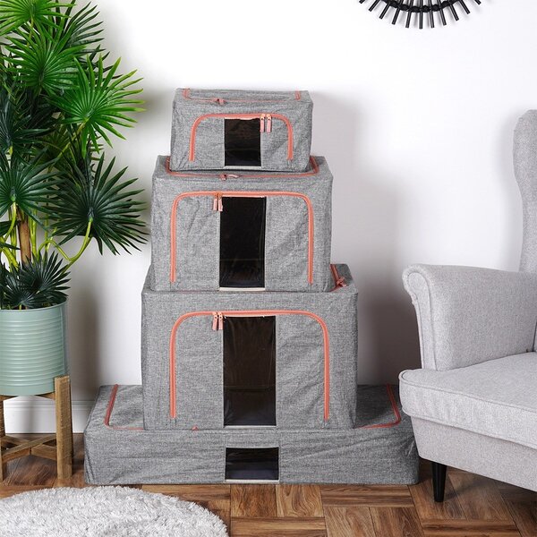 VILDE Látkový pevný box na uskladnenie textilu, sivý PILLOW 40x 30 x 20 cm (22l)