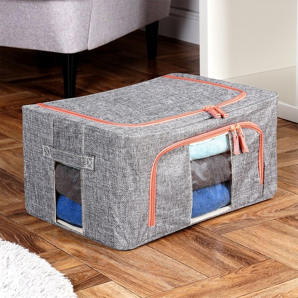 VILDE Látkový pevný box na uskladnenie textilu, sivý PILLOW 40x 30 x 20 cm (22l)