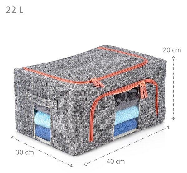 VILDE Látkový pevný box na uskladnenie textilu, sivý PILLOW 40x 30 x 20 cm (22l)
