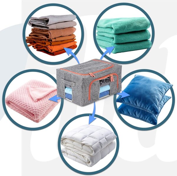 VILDE Látkový pevný box na uskladnenie textilu, sivý PILLOW 40x 30 x 20 cm (22l)