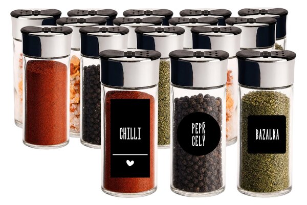 Orion Sada 16ks koreničiek SPICEBLACK 100ml + 4ks organizér na koreničky VASKY + sada 16ks štítkov