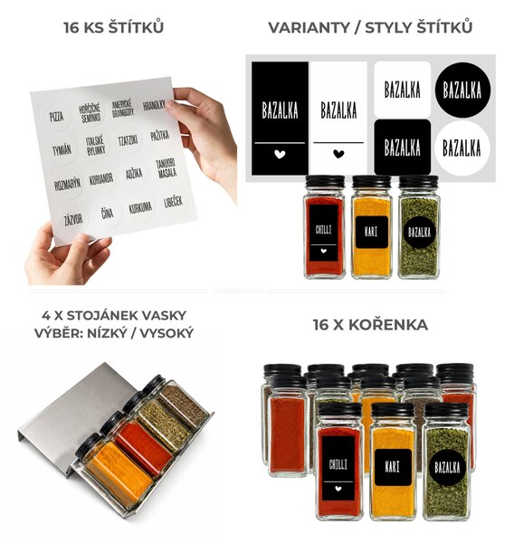 Orion Sada 16ks koreničiek BLACKEMBER 120ml + 4ks organizér na koreničky VASKY - NEREZ + sada 16ks štítkov