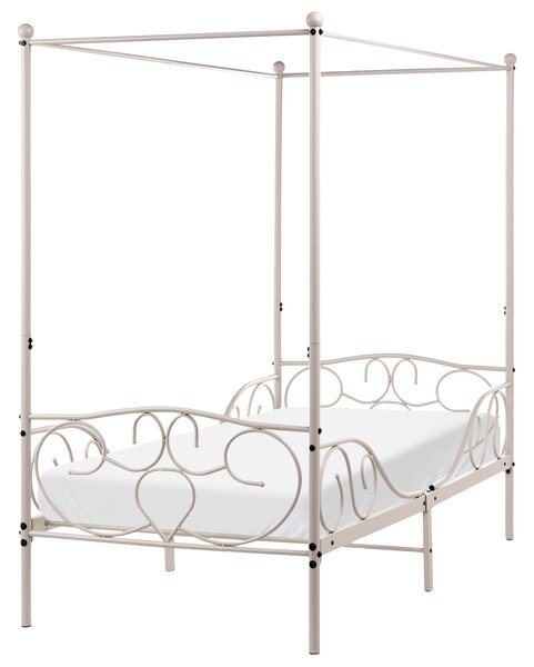 Posteľ s baldachýnom svetlobéžová kovový rám 90 x 200 cm retro dekoratívne čelo postele