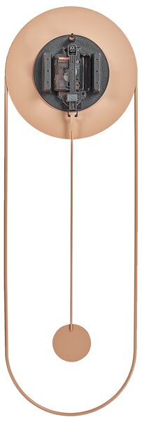 Nástenné hodiny ružové oceľové kovové 20 x 62 cm moderné minimalistické s kyvadlom bez číslic doplnky do obývačky