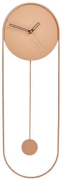 Nástenné hodiny ružové oceľové kovové 20 x 62 cm moderné minimalistické s kyvadlom bez číslic doplnky do obývačky