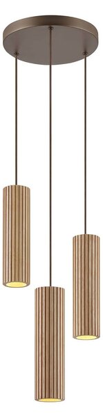 Brilliant Závesné svietidlo Lakewood, hnedé, drevo, Ø 28 cm, 3-pl., Svetlé drevo, Obývacia izba / jedáleň, Drevo, Moderný