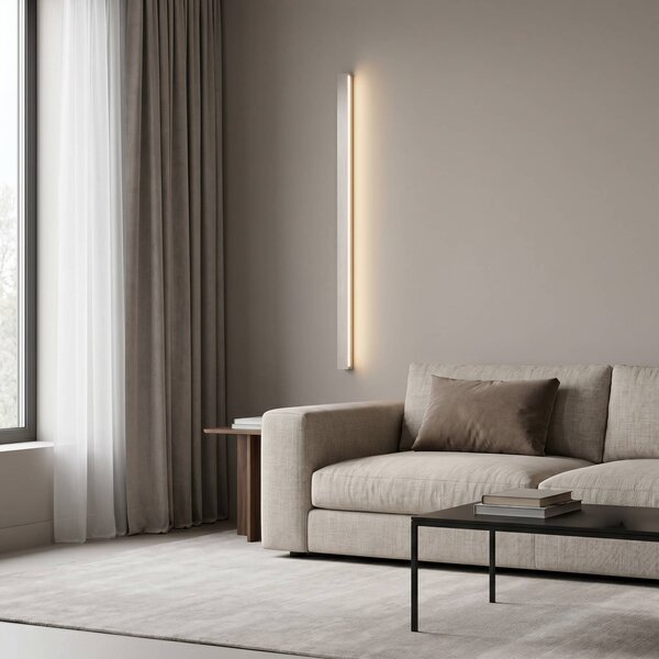 Lucande LED nástenné svetlo Kinsley, 90 cm, niklová, stmievateľné,, Hliník / sivá / zinok, Obývacia izba / jedáleň, kov, Moderný, Nástenné svietidlo