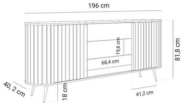 KOMODA LAMBERT 2D3S S POSUVNÝMI DVERAMI DUB CREMONA 196 cm