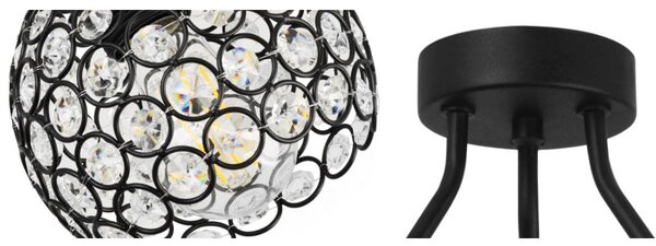 Stropné svietidlo Crystal Trio, 3x čierne krištáľové tienidlo