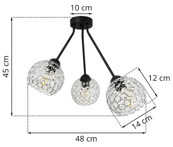 Stropné svietidlo Crystal Trio, 3x strieborné krištáľové tienidlo