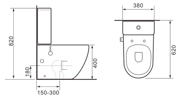 Erga Siena, WC kombi misa 620x365x820 mm, Rimless + funkcia bidetu + toaletné sedadlo, čierna matná, ERG-V03-SIENA-RIM-BID-BK