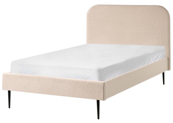 Posteľ béžová buklé čalúnenie 120 x 200 cm čelo lamelová základňa čierne nohy minimalistický dizajn
