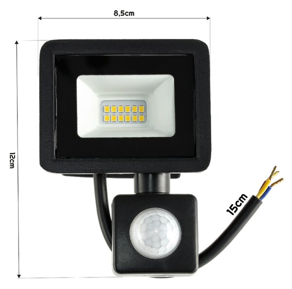 LED reflektor 10W 900lm so senzorom pohybu, súmrakový reflektor IP65 BERGE