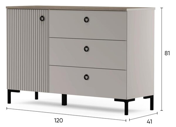 NovýNábytok.sk Komoda Demandaron 1 (taupe + dub silverjack) . Akcia -22%. Vlastná spoľahlivá doprava až k Vám domov. 1116798