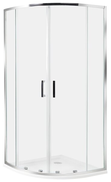 Sprchovací kút strieborný tvrdené sklo hliník 90 x 90 x 185 cm polkruhový tvar dvojité posuvné dvere moderný dizajn kúpeľňa