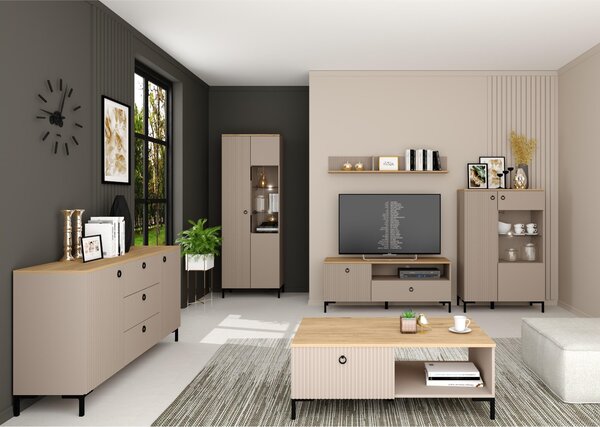 NovýNábytok.sk Šatníková skriňa Demandaron 3 (taupe + dub silverjack) . Akcia -21%. Vlastná spoľahlivá doprava až k Vám domov. 1116805