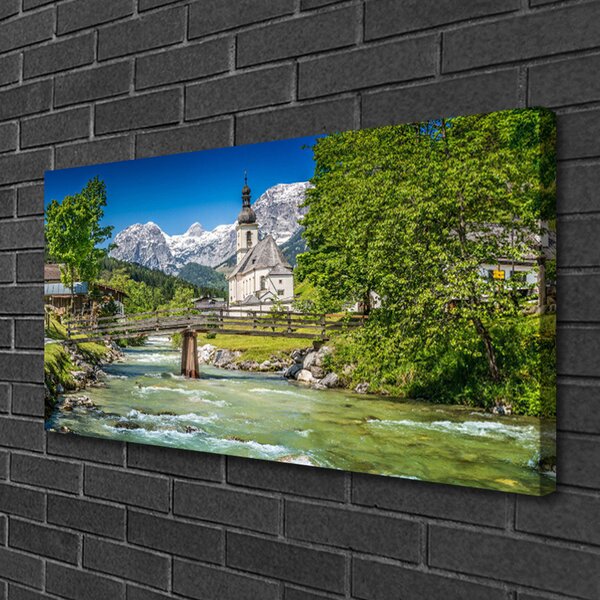 Obraz na plátne Kostol most jazero príroda 100x50 cm