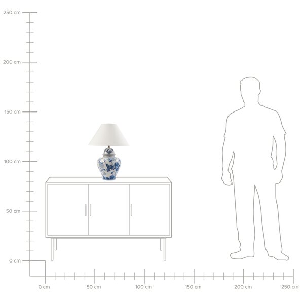 Stolná lampa biela modrá porcelánový podstavec ľanové tienidlo kvetinový vzor osvetlenie obývacia izba spálňa