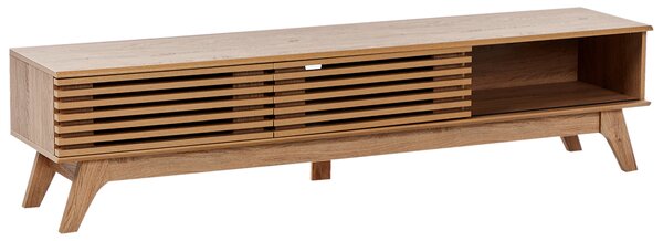 TV stolík hnedá drevotriesková doska 180 x 40 cm s úložnými policami otvor na káble moderný dizajn obývacia izba