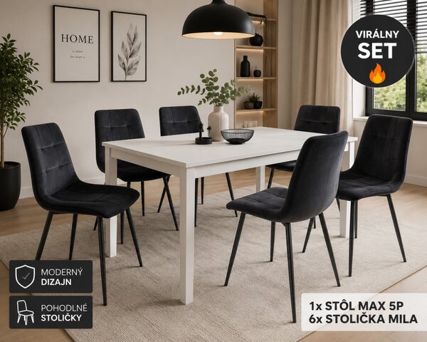 PROFI jedálenský set stôl MAX 5P + 6x stolička MILA