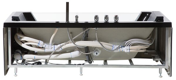 Vírivá vaňa čierna strieborná akrylát sklo 174 x 79 cm s LED osvetlením opierky hlavy pre 2 osoby moderný štýl kúpeľňa