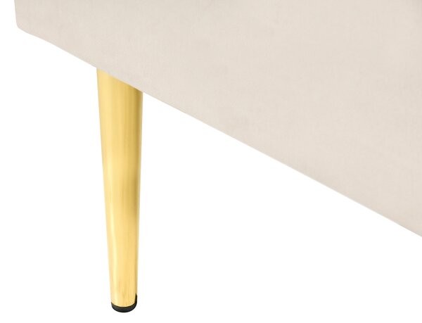 Posteľ svetlobéžová čalúnená zamatová 120 x 200 cm čalúnené čelo zlaté nohy lamelový rošt minimalistický dizajn