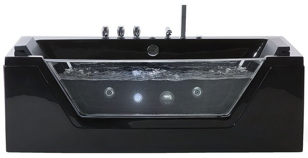Vírivá vaňa čierna strieborná akrylát sklo 174 x 79 cm s LED osvetlením opierky hlavy pre 2 osoby moderný štýl kúpeľňa
