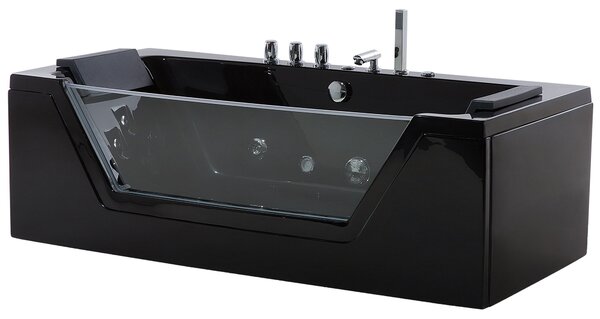 Vírivá vaňa čierna strieborná akrylát sklo 174 x 79 cm s LED osvetlením opierky hlavy pre 2 osoby moderný štýl kúpeľňa