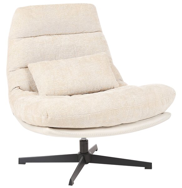 Kreslo s podnožkou béžové ženilkové čalúnenie otočný podstavec prešívané sedadlo moderný mid century štýl obývačka spálňa