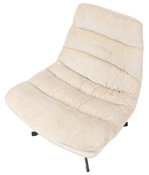 Kreslo s podnožkou béžové ženilkové čalúnenie otočný podstavec prešívané sedadlo moderný mid century štýl obývačka spálňa