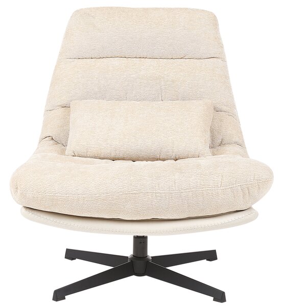 Kreslo s podnožkou béžové ženilkové čalúnenie otočný podstavec prešívané sedadlo moderný mid century štýl obývačka spálňa